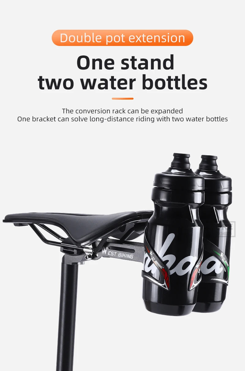 WEST BIKING Double Cup Bicycle Water Bottle Cage Saddle Extension Holder Cycling Kettle Brackets MTB Road Bike Accessories Parts
