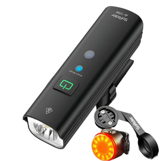 Waterproof Rechargeable LED Bike Lights Set (1200LM LED, Lithium Battery, IPX6,USB Cables)