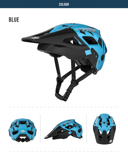 Blue and black helmet with additional views on a white background
