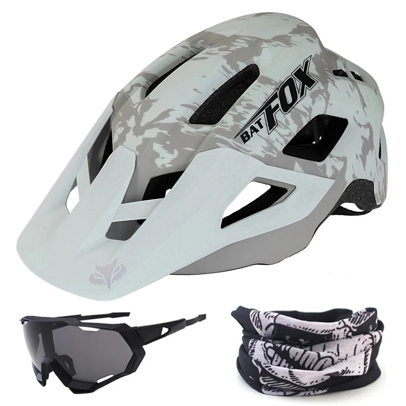 Camouflage helmet with sunglasses and neck gaiter on a white background