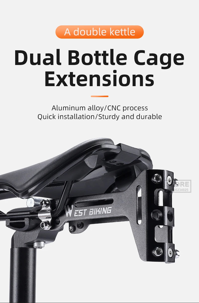 WEST BIKING Double Cup Bicycle Water Bottle Cage Saddle Extension Holder Cycling Kettle Brackets MTB Road Bike Accessories Parts